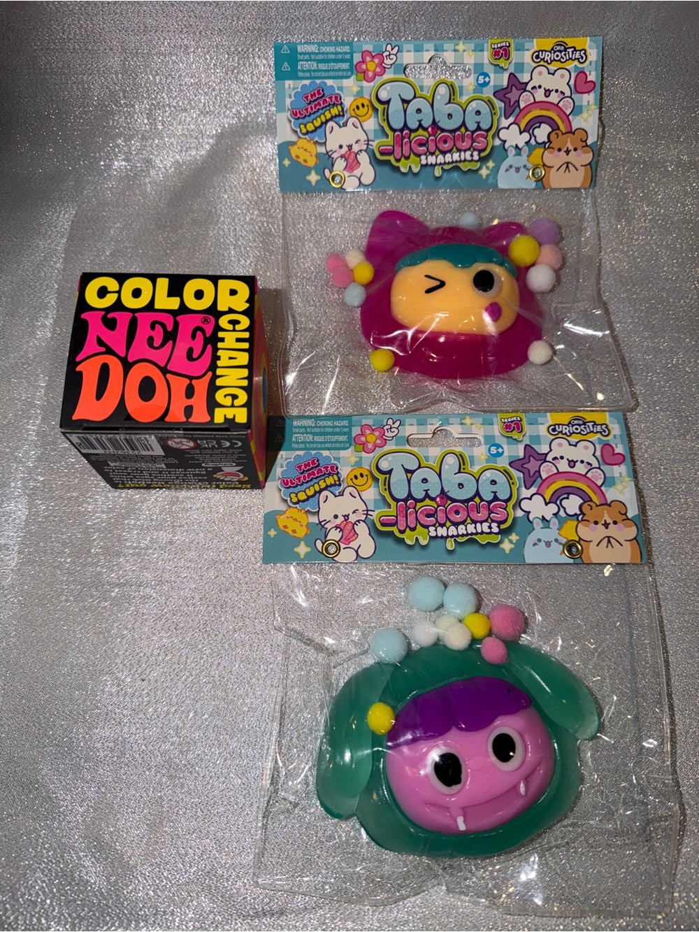 1 NeeDoh Color Change Ball, & 2 Orb Curiosities Snarkies